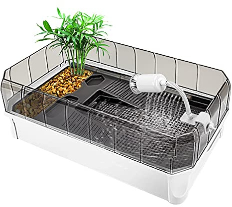 Turtle Habitat Kit with Platform and Plants, Easy Water Change and Cleaning, Durable Design for Aquatic Reptiles