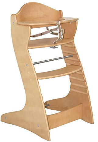roba Chaise Haute Évolutive Chair Up - Hauteur Réglable - de 6 Mois à 3 Ans - Bois Naturel