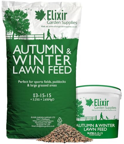 Elixir Gardens Autumn Winter Fertiliser, Sports Field, Paddock and Lawn Feed | Treats 40sqm, Made for British Climate | 1kg-25kg in bag or tub | NPK 3-15-15 + 5.2% S | x 2kg tub