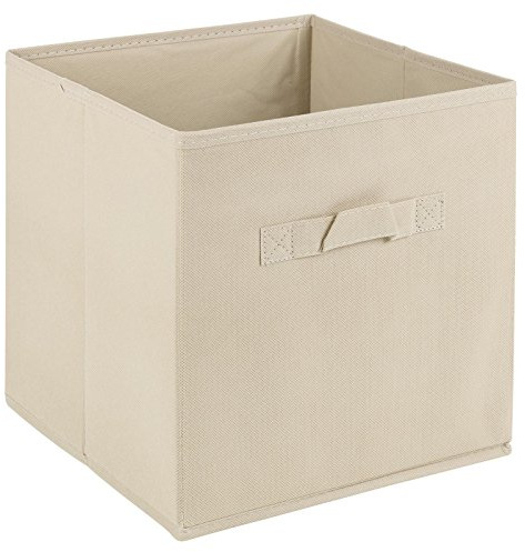 Collapsible Storage Cube Drawer Box with Carry Handles (Beige - Large)