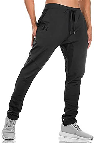 BROKIG Mens Gym Tracksuit Bottoms Jogging Joggers Running Trousers | Men's Sports Trousers with Double Pockets,Skinny,Slim fit,Casual,Elasticated Waist,Uncuffed,Stretch,Tapered,Ankle Zip