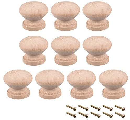 sourcing map 10Stk Runde Holzknöpfe Holz für Kleiderschublade Kleiderschrank Küche Möbel Kabinett Zuggriffe M4 Innengewinde 28x24mm/DxH Polieren Sprühfarbe