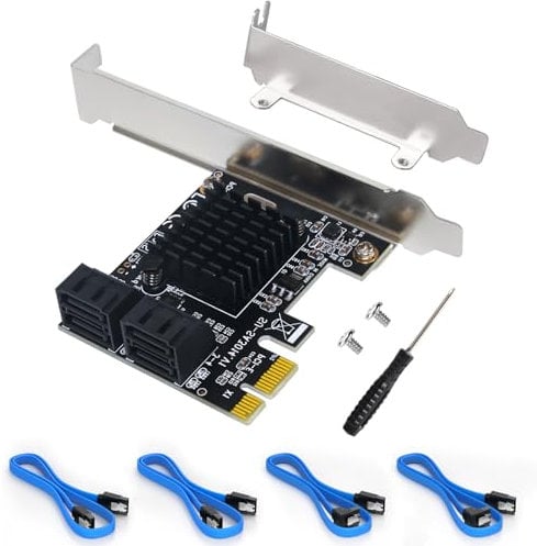 Ubit Scheda di espansione, scheda adattatore da PCIe 2.0 X1 a SATA III a 4 porte per l'estrazione di IPFS e l'aggiunta di dispositivi SATA 3.0, scheda di espansione del disco rigido.