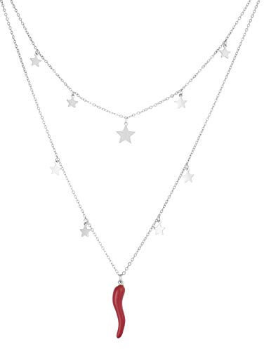 inSCINTILLE Corni Collana Donna Doppio Filo in Acciaio Inossidabile con Stelle e Corno
