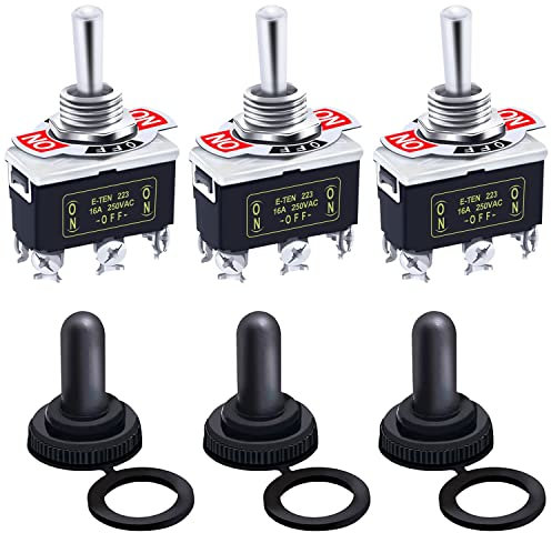 mxuteuk 3 Stück Momentaner Kippschalter Schalter 20A 125 V DPDT 3 Position 6-polig (EIN)-Aus-(EIN) Hochleistungs-Wippschalter-Schalter mit wasserdicht Metall Schutzkappe Ten-223-3mz-B223