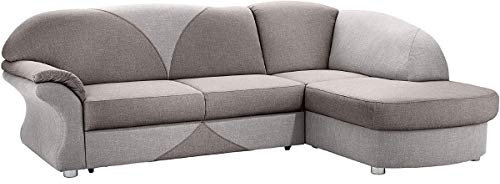 Cavadore Ecksofa Talea mit Ottomane rechts, Zweifarbige Polsterecke mit Federkern, inkl. Bettfunktion und Bettkasten, 257 x 91 x 174, Strukturstoff Hellgrau/Grau