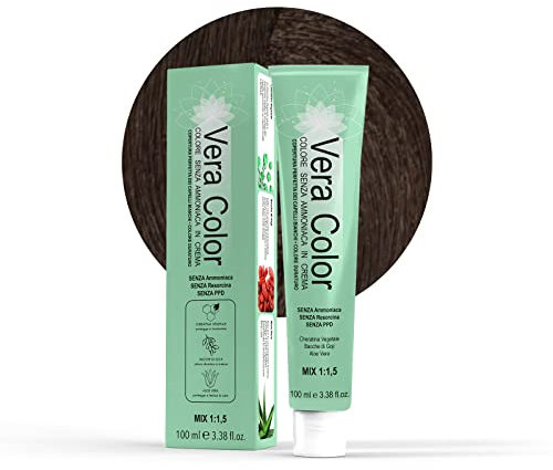 Vera Color - Biondo Scuro Cenere 6.1 - Colorazione Professionale Long Lasting in Crema Senza ammoniaca con Cheratina Vegetale, Aloe Vera e Bacche di Goji - Copertura Totale Capelli Bianchi - 100ml