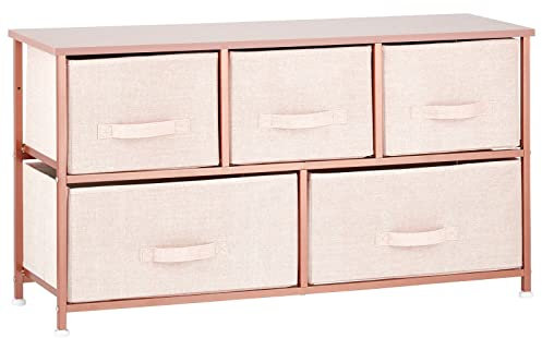 mDesign Chest of Drawers – Wide Set of Drawers with Wooden Top Shelf – Clothing Storage Tower for Socks, Underwear, Accessories – Pink/Rose Gold
