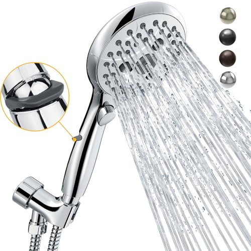 Suncleanse Pommeau de douche 7 réglages avec interrupteur marche/arrêt, chrome poli haute pression avec tuyau de douche
