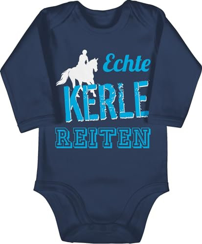 Baby Body langarm Mädchen Junge - Pferde - Echte Kerle reiten - 3/6 Monate - Navy Blau - pferdefans reiter babybody pferdemotiv strampler pferden sprüche bodies reitsport babybodys pferdemotiven