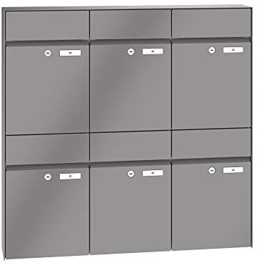 RENZ/Plan / 6er Aufputz-Briefkastenanlage Wand-Briefkasten/RAL-Farbe 9007 Volumen 21 L/Dein-Briefkasten.de