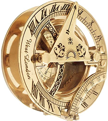 Goldener Messing-Sonnenuhr-Kompass, 7,6 cm, massives Messing, Camping, Wandern, Sonnenuhr, handgefertigte Materialien: Messing, Glas