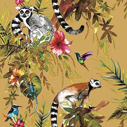 Lemur, Hummingbird, Floral Wallpaper Yellow Ochre/Multi - Holden 13050