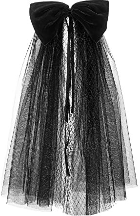 CHIC DIARY Schwarz Schleier mit Schleife Tüll Kurz Brautschleier mit Klammer Halloween Karneval Kostüm Hochzeitskleid Accessories