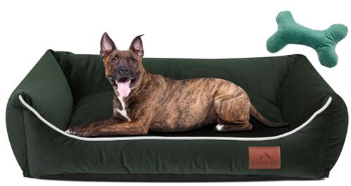 FUUFEE Hundebett L | Hundesofa für Große Hunde 100 x 80 cm | Waschbar Hundebett | Abnehmbarer Bezug Mit Reissverschluss | Tiefgrün