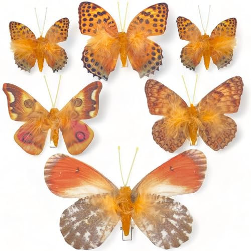 MIK funshopping Deko-Schmetterlinge mit Clip zur farbenfrohen Dekoration (6-teiliges Set, orange-braun)