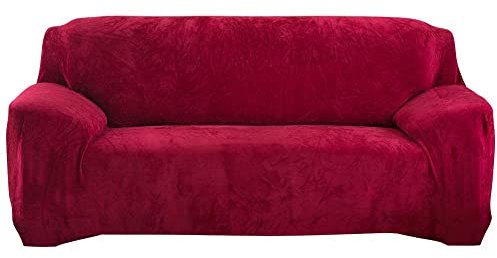 Ecoodisk Verdickte Sofa -Deckungen, Premium -Festfarbsofa -Decke Samtsofa Decke GLASTISCHE CLEATHURE FODE MOSELITUNGSBEHERNUNGEN ZEUT Hunde Hunde SCHREIBUNG (Wine ROT),Quad