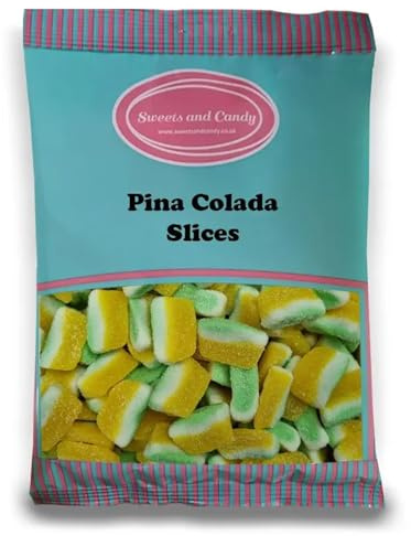 Sweets and Candy® Pina Colada Slices 1Kg - Retro Pineapple and Coconut Cocktail Inspired Jelly Sweets - Yellow and Green Sugar Coated Chewy Jellies - Bulk 1 Kilo Bag - Pick and Mix Share Size Bags