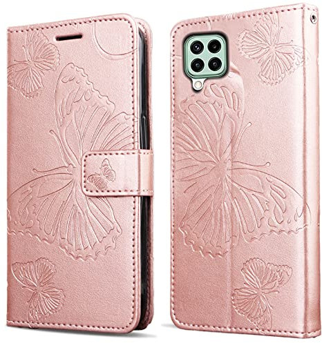 DENDICO Cover per Galaxy A22 4G / M32 4G / M22 4G, Portafoglio Custodia in PU Pelle per Samsung Galaxy A22 4G / M32 4G / M22 4G, Antiurto Cover a Libro con Slot per Carte, Oro Rosa