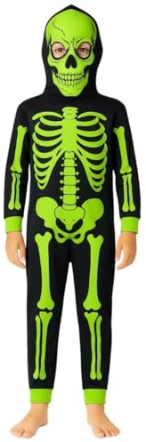 A2Z 4 Kids Girls Boys Skeleton Print Pyjama - Skeleton Onesie Black N.Green_13