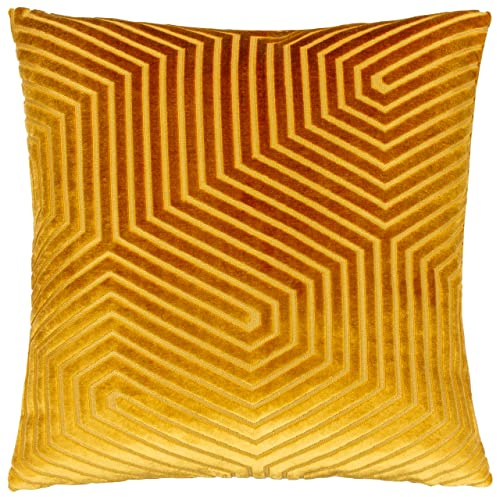 Paoletti Evoke Velvet Polyester Filled Cushion – Luxurious Chevron Pattern Decorative Square Pillow With Filling (Gold - 45x45cm)