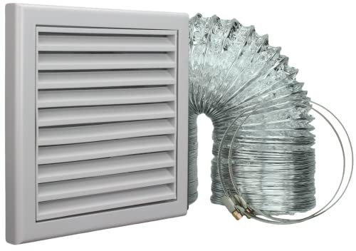 VENTS Cooker Hood Duct Vent Kit, 150mm (6-inch) Diameter. Grey Louvered Grille with Insect Fly Mesh, 2 Jubilee Clips, 3 Meters Semi-Rigid Metal Aluminium Ducting