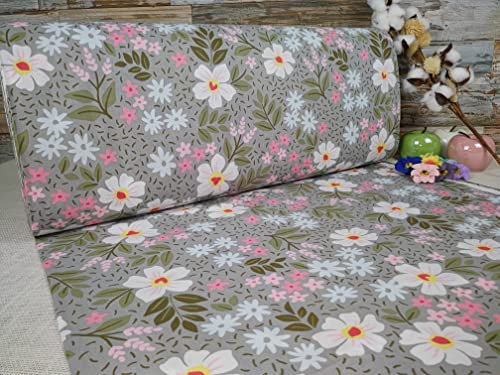 240cm Extrabreit Popeline Baumwolle Stoff Meterware ab 50cm 100% Baumwollstoff Stoffe Bastelstoff ÖKO-TEX Ranforce Kinderstoffe Stoffe Kinder Babystoffe Hautfreundlich Blumen VP0B024 (Grau)