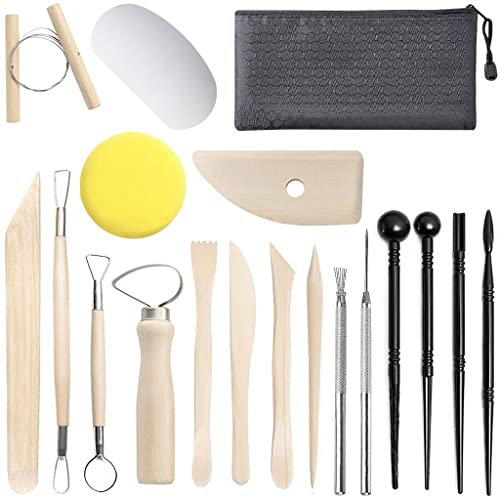 Clay Tools,19 PCS DIY Sculpting Set Ceramics Polymer Clay kit for Pottery Modeling, Carving,Smoothing & Measuring for Beginner