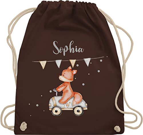 Turnbeutel Rucksack - Tiere - Niedlicher Fuchs Süßes Fuchsmotiv Geburt Baby Fox Rennfahrer - Unisize - Braun - wechselkleidung beutel kita name wäschebeutel kindergarten