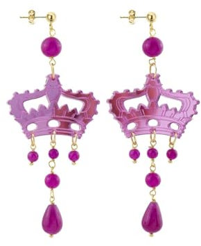 Orecchini Kaguya Corona Plexi Specchio E Seta Fucsia
