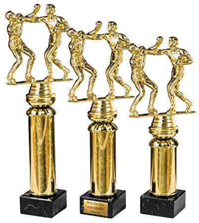 eberin · Boxchampion Pokal mit oder ohne Gravur · Boxen Cup · Boxsport Award · Boxkampf auf Goldsäule/Marmor schwarz · Boxer Auszeichnung in 3 Größen erhältlich · (31,8cm)