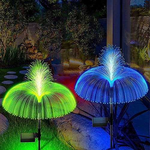 FUFRE 2 Stücke Solarlampen Für Außen Garten, 7 Farbwechsel Led Quallen-Solarlicht, Garten Deko, Solar Gartenleuchten, Dekorativ Für Garten, Hof, Weg, Party, Hochzeit, Urlaub, Dekoration (2 Stücke-B)