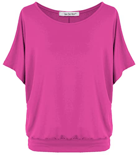 Van Der Rich ® - Camiseta Extragrande con Mangas de murciélago - Mujer(Fucsia, XL)