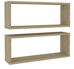 vidaXL 2X Estantes Cubo de Pared Estantería Colgante Coleccionables Fotos Premios Adornos Decoración Librería Contrachapada Color Roble 60x15x23 cm