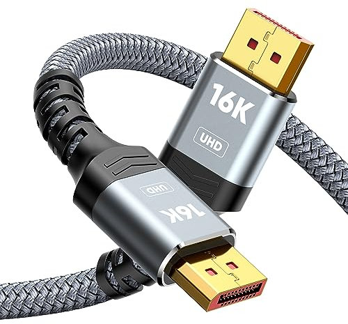 Highwings DisplayPort Kabel 2.1/2.0 2M 16K DP Kabel 2.1 16K@60Hz, 10K@60Hz, 8K@120Hz, 4K@240Hz/165Hz/144Hz, 2K@240Hz, 80Gbps, HDR, FreeSync, G-Sync, DSC1.2a für Gaming Monitor, Grafikkarte, TV, PC