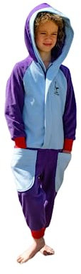 Go Goosey Unisex Quick drying kids onesie (Purple/Sky Blue, 2-3 years) for Girls and boys all in one for after swimming/beach/after bath/shower/camping/fast dry/towelling/robe