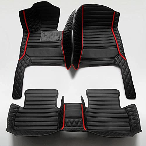 77YLMT77 Nach Maß Auto FußMatten Kompatibel mit 98.8% Volkswagen Arteon,Atlas,Beetle,CC,Eos,Golf,ID.3,ID.4,ID.5,Jetta,Passat,Scirocco,Phaeton,T-Cross,T-ROC,Taos,Tiguan,Touareg,Up(Schwarz+Rot Streifen)
