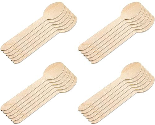 AC - 4 Paquetes de 12 cucharas de Madera - Material Reutilizable y reciclable - Longitud de 16 cm - Color Madera - Total 48 Uds