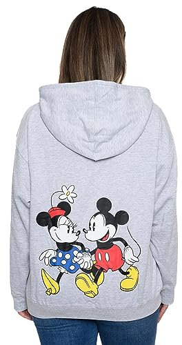 Disney Kapuzenpullover für Damen, Mickey- und Minnie-Maus-Druck, Reißverschluss, Hellgrau, L