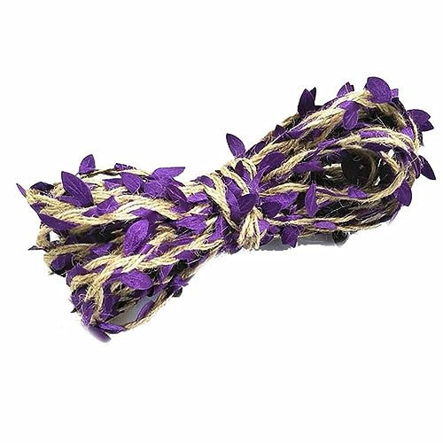SHTGOI 20 m, corda di iuta con foglia, foglie artificiali, piante, ghirlanda di edera, corda di canapa, nastro per matrimonio, giardinaggio, confezione fai da te, colore viola