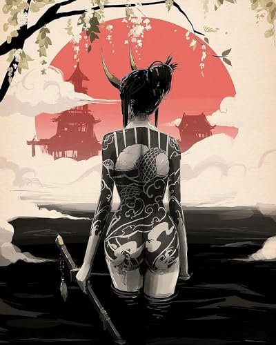 Japanische Frau Bushido Leinwand Bilder, Japanische Samurai Poster Kunst drucke, Samurai Leinwand Bilder für Wohnzimmer Schlafzimmer Dekor, ohne Rahmen(80x120cm)