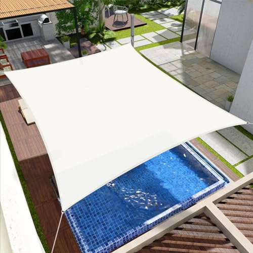 SUNNY GUARD Toldo Vela de Sombra Rectangular 3x4m HDPE Transpirable protección UV para Patio,Jardín, Exteriores, Terraza, Color Crema