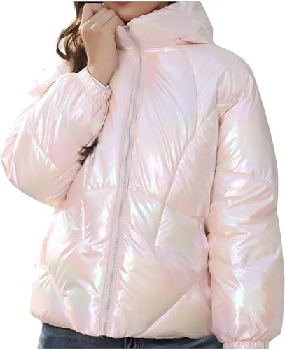 Piumino Imbottito Leggero con Cappuccio colorato Invernale da Donna Piumino Corto Ultraleggero Caldo Piumino alla Moda in Cotone Lucido (Rosa,XL)