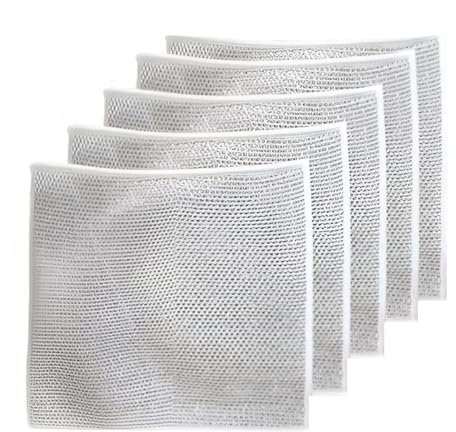 VUIOYRG Mehrzweck-Draht-Geschirrspüllappen für nasses und trockenes, Doppellagiges, wiederverwendbares Reinigungstuch, für Pfanne, Topf, Herd, Küche, Haushalt (Silber,5 Stück)