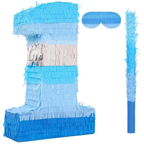 Birchio Piñata-Set Nummer 1 mit Augenbinde und Schläger (41 x 27 x 10 cm), perfekt für Geburtstagspartys, Bausteine, Geburtstag, Dekoration