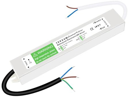 LED 24W Trafo 12V IP67 Wasserdicht, Konstantspannung 2A Ultra Dünn Niedervolttrafo für LED Lampen MR11, MR16, G4 Halogen