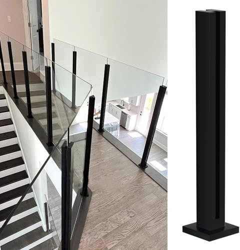 Cvter Poste Para Barandilla de Vidrio Negra: 95cm de Balaustrada de Cubierta de Vidrio Sin tapa con Ranuras para Cubiertas, Escalones, Balcón, Piscina, Jardín, Escaleras. Acero inoxidable