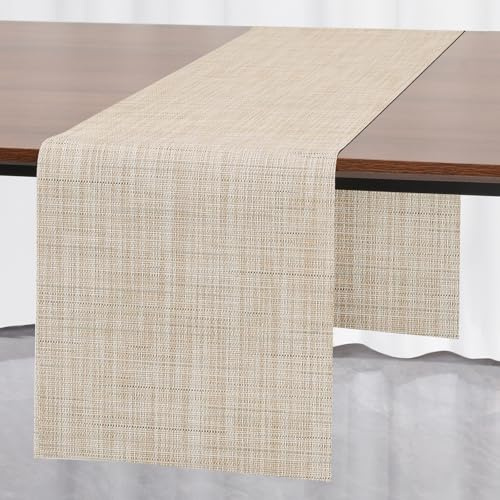 Myir JUN Chemin de Table Moderne Chemin de Table Lavable PVC | Chemin de Table de Fête Décoration de Salle à Manger d'entretien pour Table à Manger 30 x 183 cm(Jaune Beige)