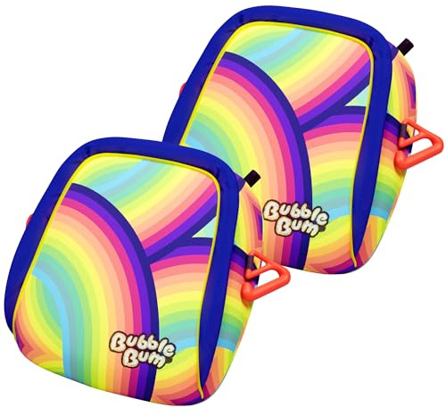 Bubblebum Inflatable Booster Car Seat - Travel Booster Seat - Narrow Slim Foldable Car Seat - Perfect for Kids 4-11yrs Old - Twin Rainbow