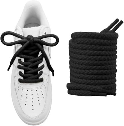 RYMAUP®Schnürsenkel aus dickem Seil für Air Force 1, runde Schnürsenkel aus Baumwolle, Ersatzschnüre für Dunk Low Sneakers 140CM,Schwarz